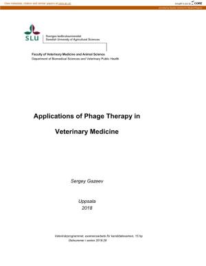 Applications of Phage Therapy in Veterinary Medicine