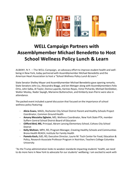 WELL Campaign Partners with Assemblymember Michael Benedetto to Host School Wellness Policy Lunch & Learn