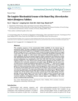 The Complete Mitochondrial Genome of the Damsel Bug Alloeorhynchus