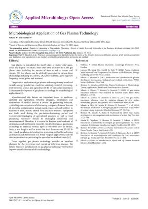 Microbiological Application of Gas Plasma Technology Sakudo A1* and Shintani H2