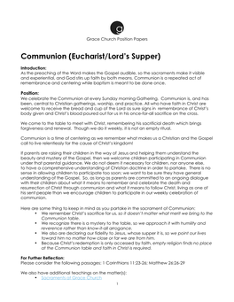 Communion (Eucharist/Lord's Supper)