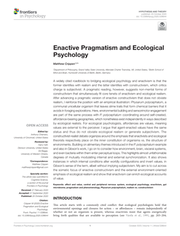 Enactive Pragmatism ﻿﻿And Ecological Psychology