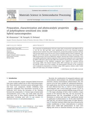 Preparation, Characterization and Photocatalytic Properties of Polythiophene-Sensitized Zinc Oxide Hybrid Nanocomposites