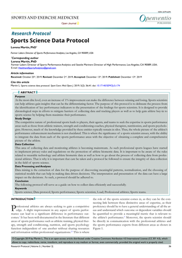 Sports Science Data Protocol Lorena Martin, Phd*
