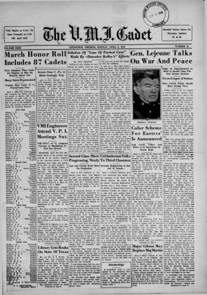 March Honor Roll Includes 87 Cadets Gen. Lejeune Talks on War And