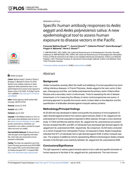 Aedes Polynesiensis Saliva: a New Epidemiological Tool to Assess Human Exposure to Disease Vectors in the Pacific