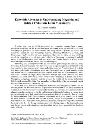 Advances in Understanding Megaliths and Related Prehistoric Lithic Monuments G