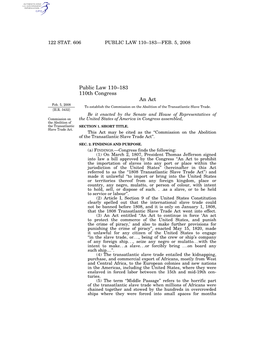 Public Law 110–183 110Th Congress an Act Feb