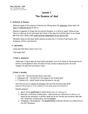 The Essence of God (Grace Fellowship – Revised 10/21/2011) Lesson 1 the Essence of God