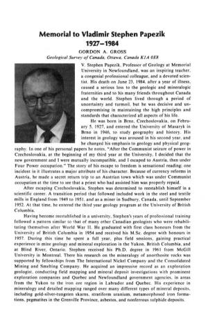 Memorial to Vladimir Stephen Papezik 1927-1984 GORDON A