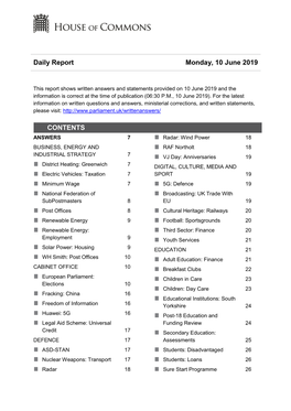 Daily Report Monday, 10 June 2019 CONTENTS