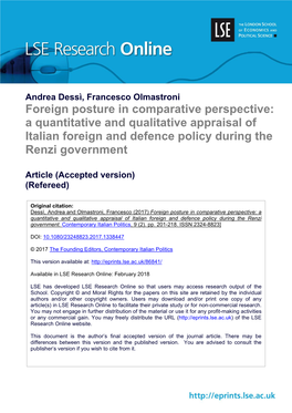 Foreign Posture in Comparative Perspective: a Quantitative and Qualitative Appraisal of Italian Foreign and Defence Policy During the Renzi Government