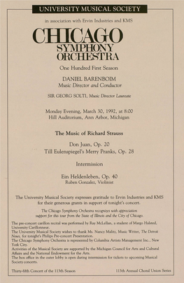 CHICAGO SYMPHONY ORCHESTRA One Hundred First Season