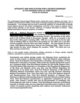 Affidavit and Application for a Search Warrant in the Superior Court of Cobb County State of Georgia