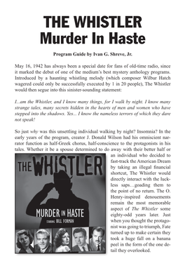 THE WHISTLER Murder in Haste