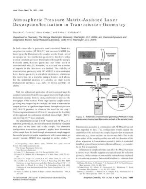 Atmospheric Pressure Matrix-Assisted Laser Desorption/Ionization in Transmission Geometry