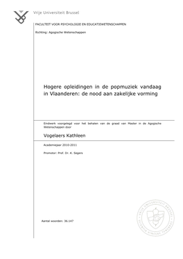 Hogere Opleidingen in De Popmuziek Vandaag in Vlaanderen: De Nood Aan Zakelijke Vorming