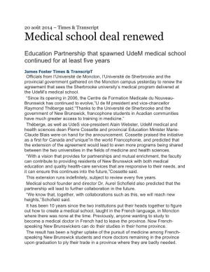 Medical School Deal Renewed