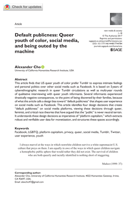 Publicness: Queer Youth of Color, Social Media, and Being Outed By