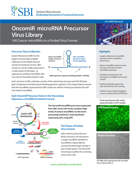 Oncomir Microrna Precursor Virus Library 140 Cancer Micrornas in a Pooled Virus Format