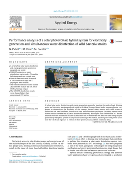 Performance Analysis of a Solar Photovoltaic Hybrid System for Electricity Generation and Simultaneous Water Disinfection of Wild Bacteria Strains ⇑ N