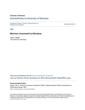 Mormon Movement to Montana