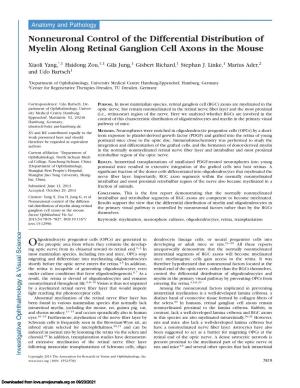 Nonneuronal Control of the Differential Distribution of Myelin Along Retinal Ganglion Cell Axons in the Mouse