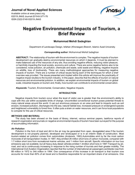 Negative Environmental Impacts of Tourism, a Brief Review