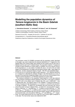 Modelling the Population Dynamics of Temora Longicornis in the Basin
