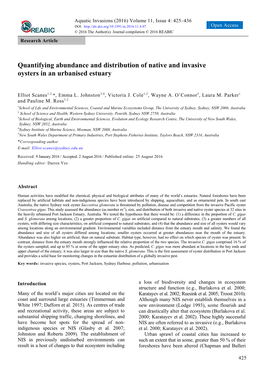 Quantifying Abundance and Distribution of Native and Invasive Oysters in an Urbanised Estuary