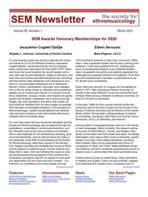 SEM Awards Honorary Memberships for 2020