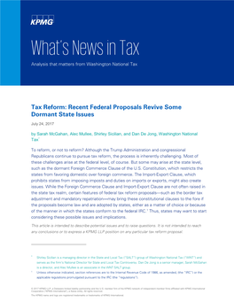 Tax Reform: Recent Federal Proposals Revive Some Dormant State Issues