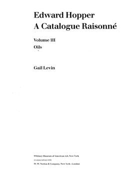 Edward Hopper a Catalogue Raisonne