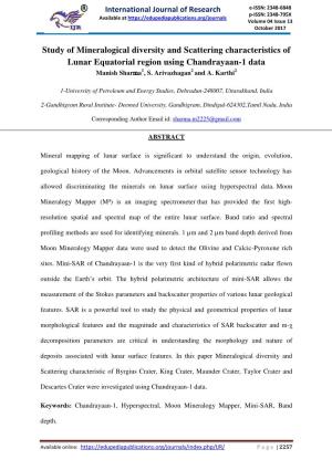 Study of Mineralogical Diversity and Scattering Characteristics of Lunar Equatorial Region Using Chandrayaan-1 Data Manish Sharma1, S