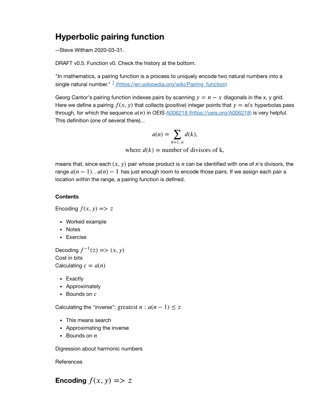 Hyperbolic Pairing Function