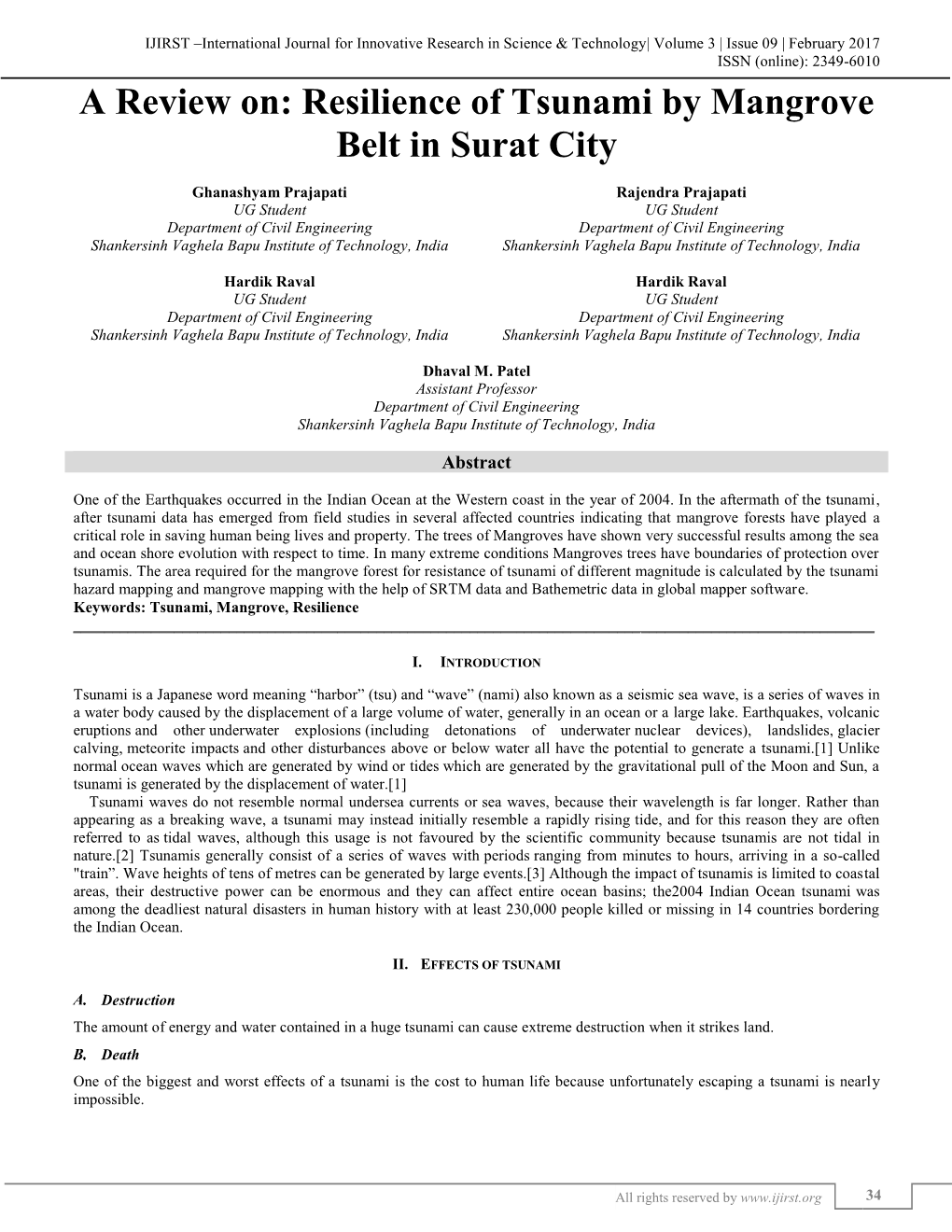 A Review On: Resilience of Tsunami by Mangrove Belt in Surat City (IJIRST/ Volume 3 / Issue 09/ 007)