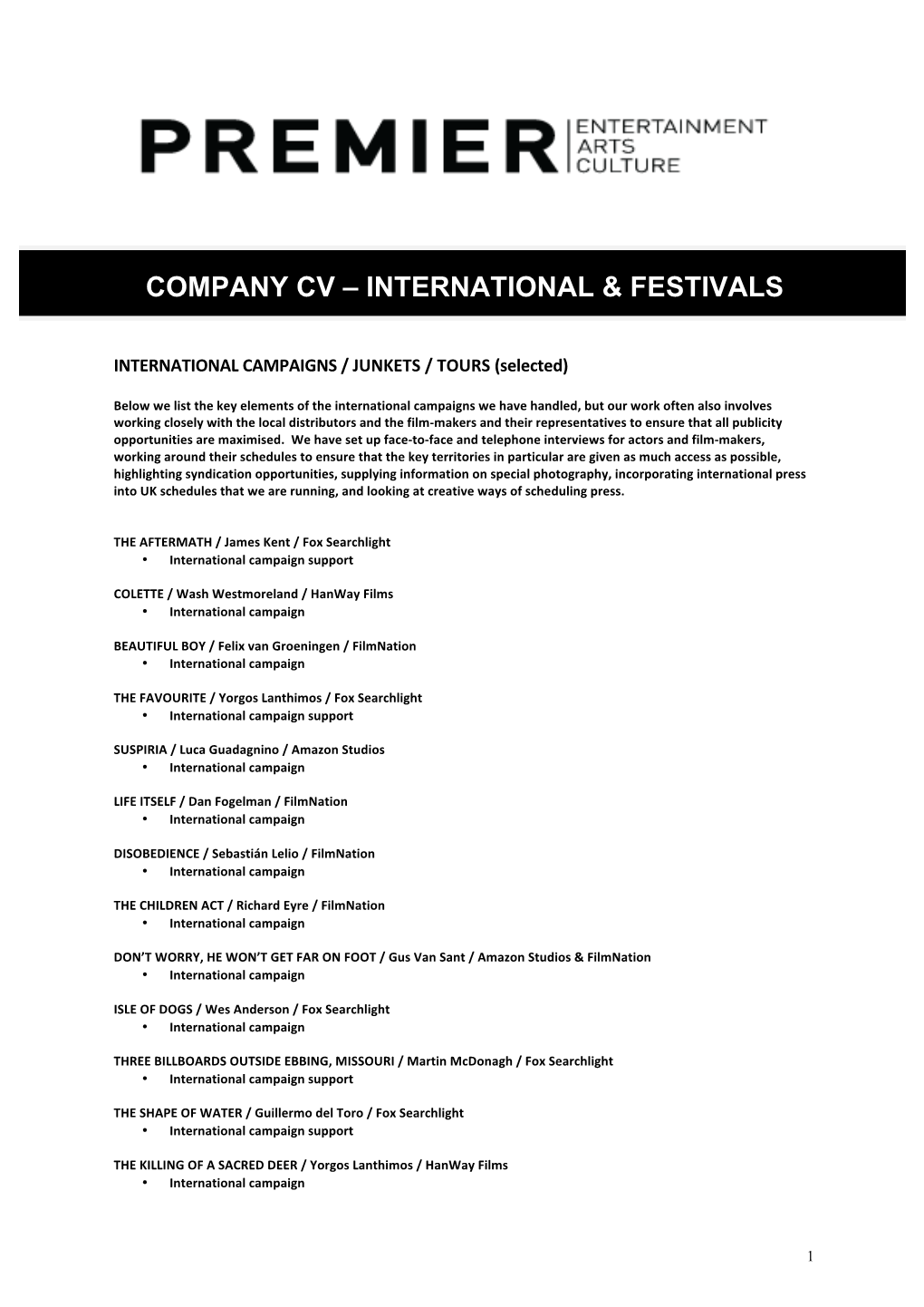 International & Festivals