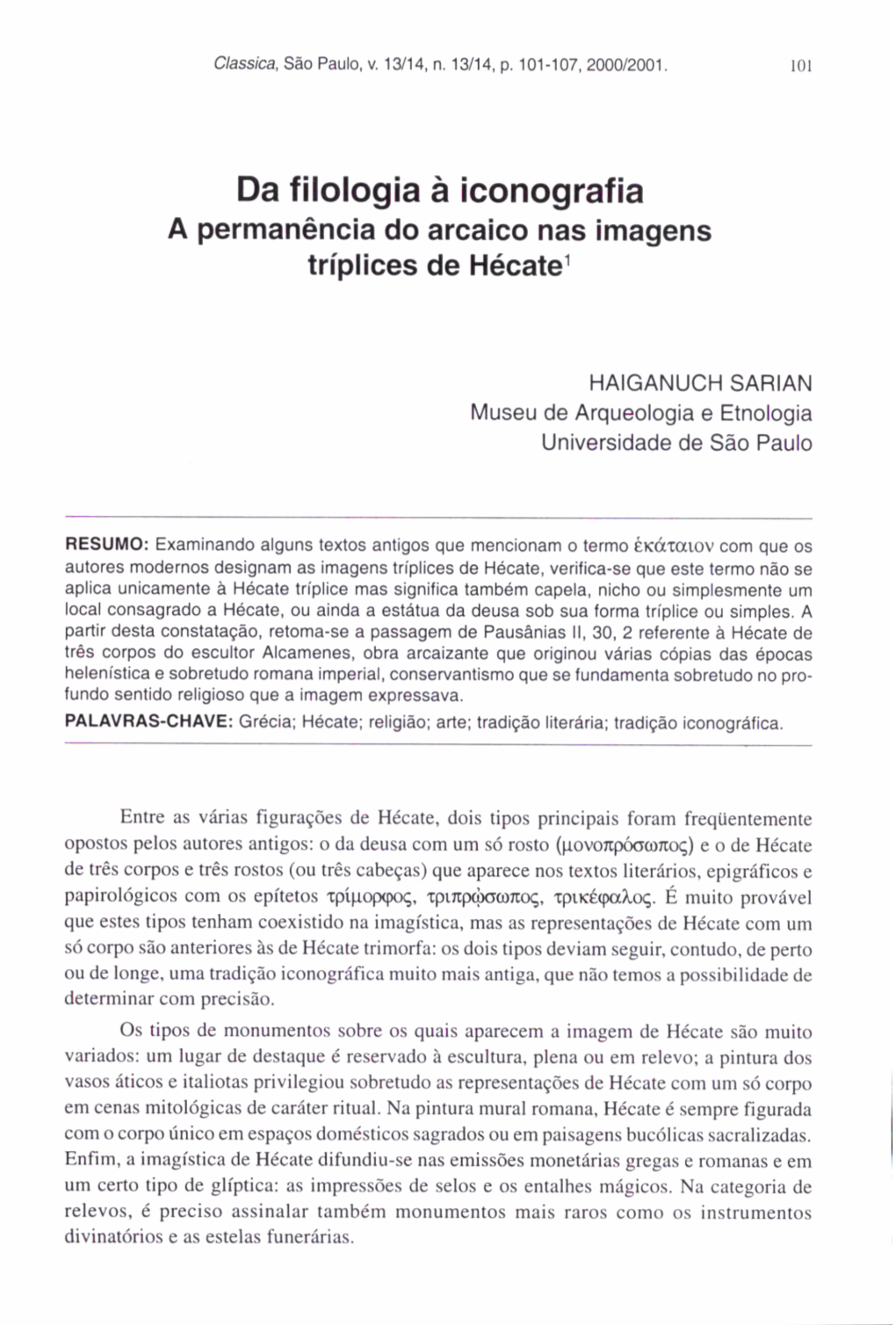 Da Filologia a Iconografia a Permanencia Do Arcaico Nas Imagens Triplices De Hecatel