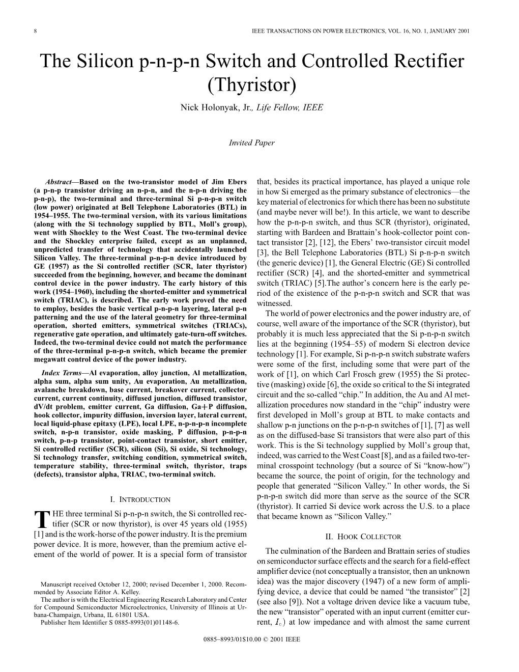 The Silicon Pnpn Switch and Controlled Rectifier (Thyristor)