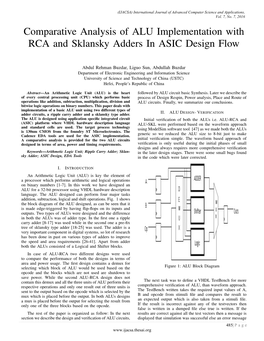 Comparative Analysis of ALU Implementation with RCA and Sklansky Adders in ASIC Design Flow