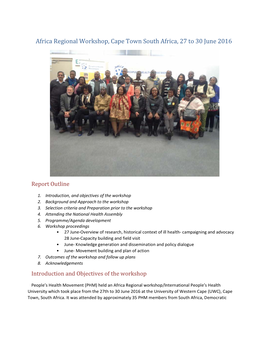 Africa Regional Workshop, Cape Town South Africa, 27 to 30 June 2016