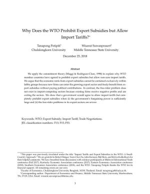 Why Does the WTO Prohibit Export Subsidies but Allow Import Tariffs?∗