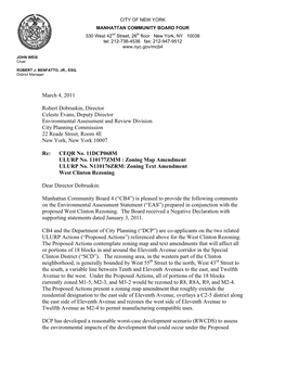 Letter to DCP Re West Clinton Re-Zoning EAS Comments