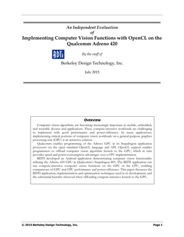 Implementing Computer Vision Functions with Opencl on the Qualcomm Adreno 420