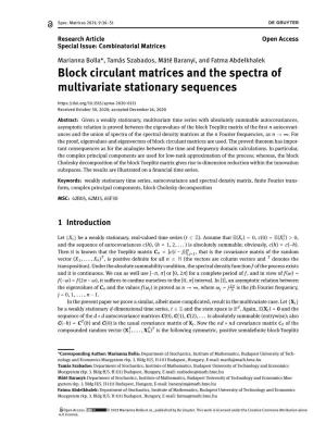 Block Circulant Matrices and the Spectra of Multivariate Stationary