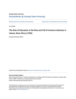 The Role of Education in the Rise and Fall of Americo-Liberians in Liberia, West Africa (1980)