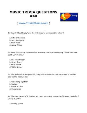 Music Trivia Questions #40