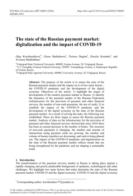 The State of the Russian Payment Market: Digitalization and the Impact of COVID-19