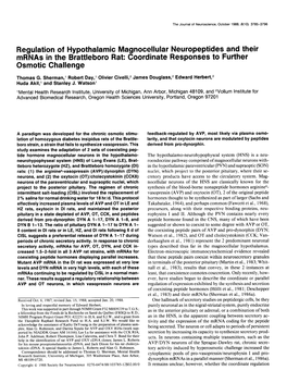 Regulation of Hypothalamic Magnocellular Neuropeptides and Their Mrnas in the Brattleboro Rat: Coordinate Responses to Further Osmotic Challenge