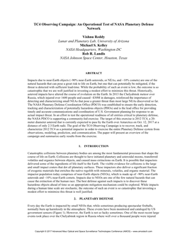 TC4 Observing Campaign: an Operational Test of NASA Planetary Defense Network